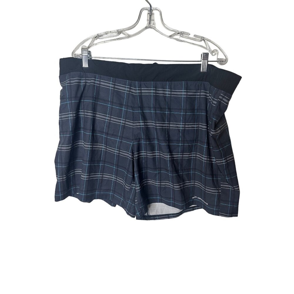 Brooks Men's Running Shorts Bottoms Blue Plaid XL